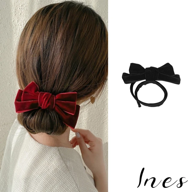 【INES】絨面髮飾 蝴蝶結髮飾/法式甜美氣質絨面蝴蝶結造型丸子頭盤髮器 髮飾(2色任選)