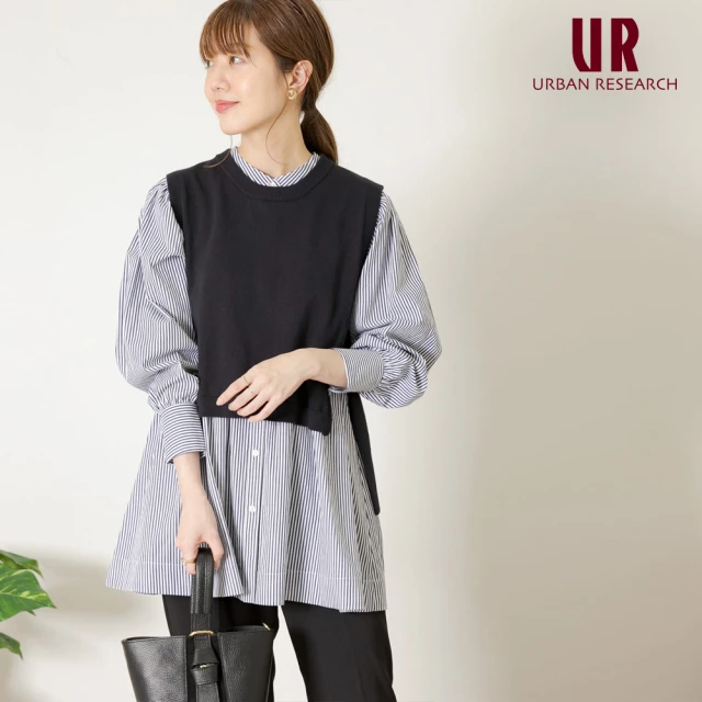 【URBAN RESEARCH】Sonny Label 泡泡袖襯衫加針織背心組合(成套 兩件式 百搭 OL 辦公室必備)