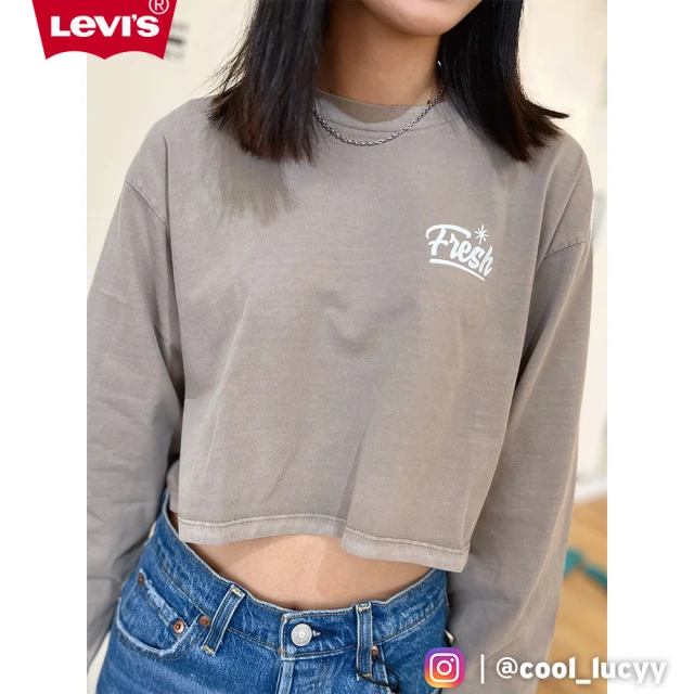 【LEVIS】Fresh果漾系列 女款 寬鬆短版長袖T恤 / 天然染色工藝 月岩灰 人氣新品