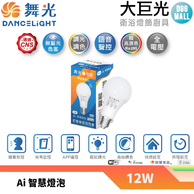 【大巨光】LED E27 12W OK Google智慧燈泡球泡(LED-E2712-TWM)