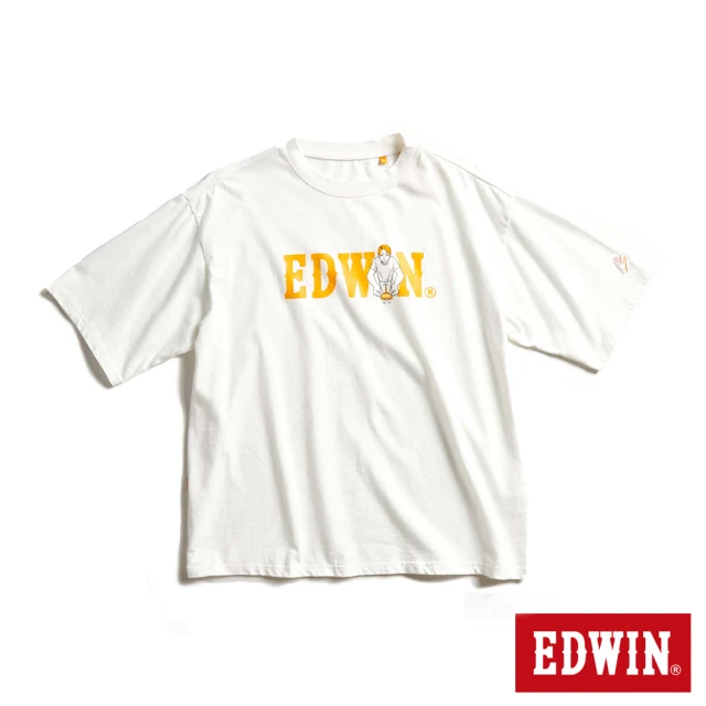 【EDWIN】橘標 基本LOGO短袖T恤-男款(米白色)