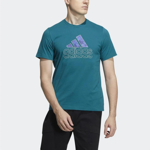 【adidas 愛迪達】St Logogfx Tee 男 短袖 上衣 運動 訓練 休閒 棉質 舒適 亞洲版 藍綠(HE9920)