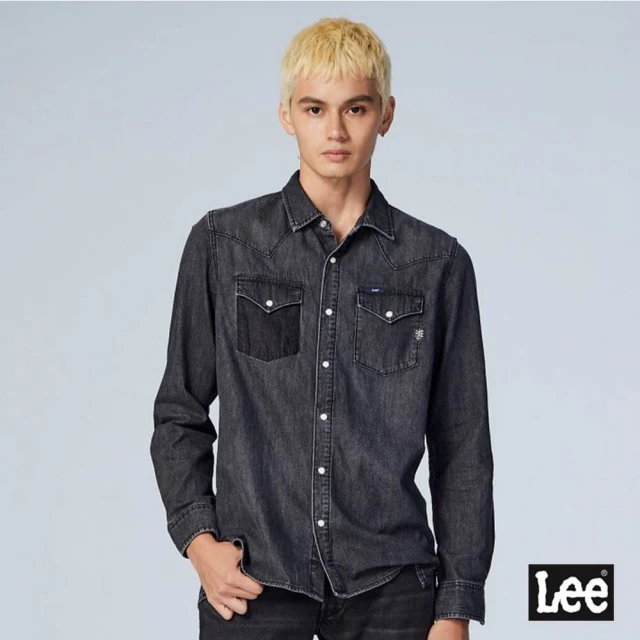 Lee 男裝 牛仔外套 / 襯衫式 釘釦 深藍洗水 舒適版型