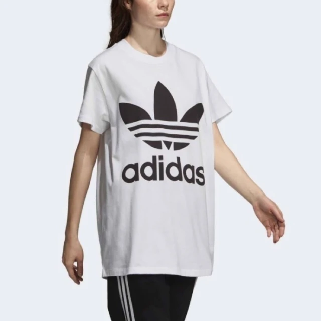 【adidas 愛迪達】Big Trefoil Tee 女 短袖 上衣 T恤 運動 休閒 柔軟 國際尺寸 白黑(DH3160)