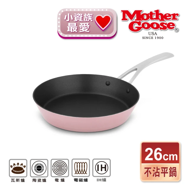 【美國MotherGoose 鵝媽媽】FancyPan 粉品IH導磁不沾平底鍋26cm