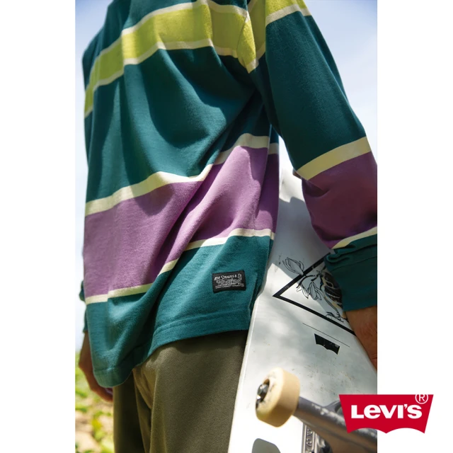 【LEVIS】滑板系列 男款 Oversize寬鬆版長袖T恤 / 街頭大條紋 人氣新品