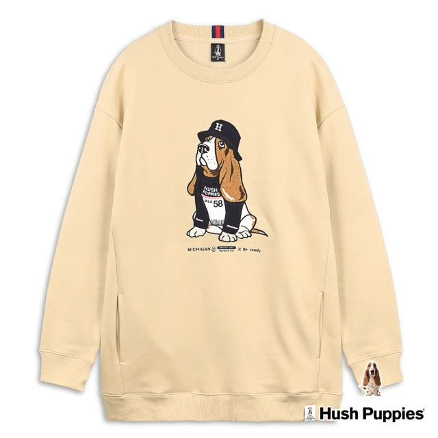 Hush Puppies【Hush Puppies】女裝貼布繡漁夫帽狗寬版長袖上衣(淺卡其 / 24210102)