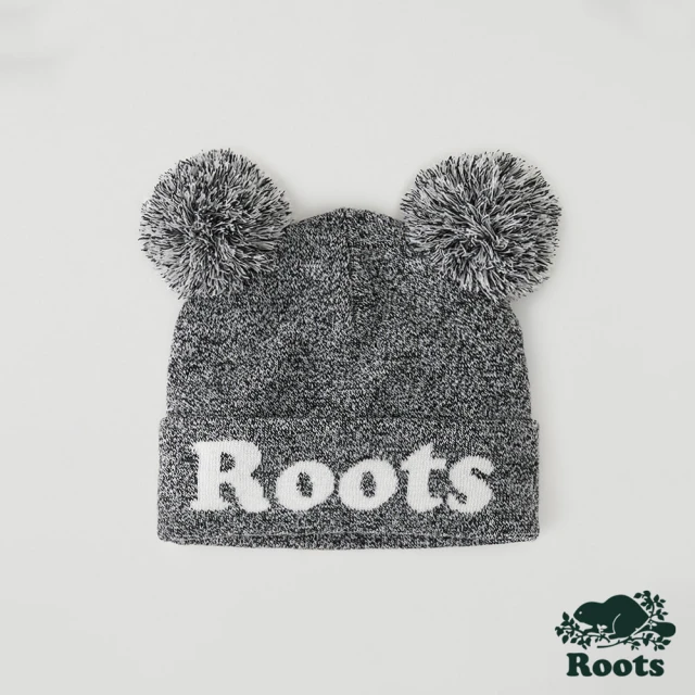 【Roots】Roots小童-夜光文字雙毛球毛帽(灰色)