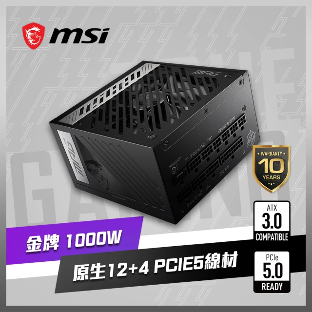 【MSI 微星】MPG A1000G PCIE5 80 PLU金牌認證電源供應器