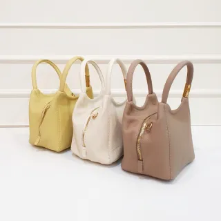 R.neTs 法式牛皮絲巾拉鍊手提水桶包