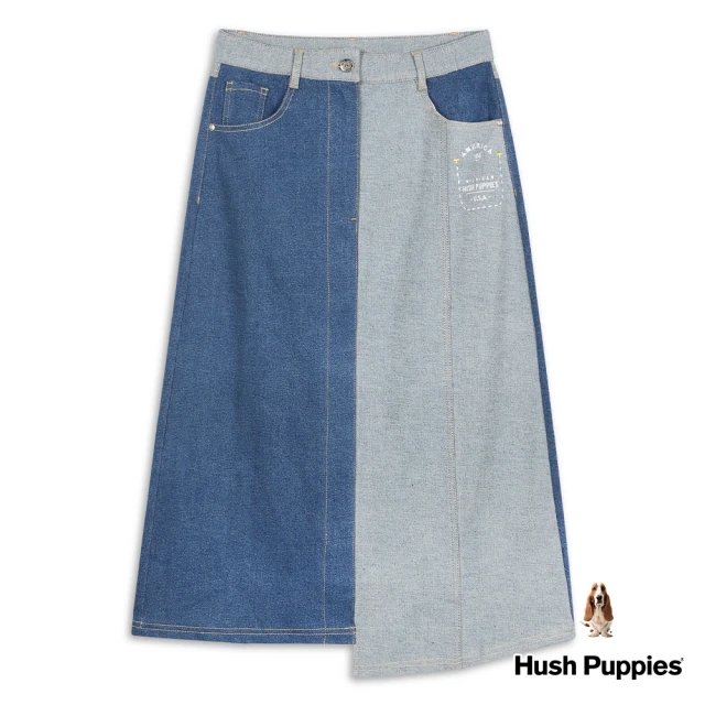 Hush Puppies【Hush Puppies】女裝拼色剪接不對稱牛仔裙(藍色 / 24223101)