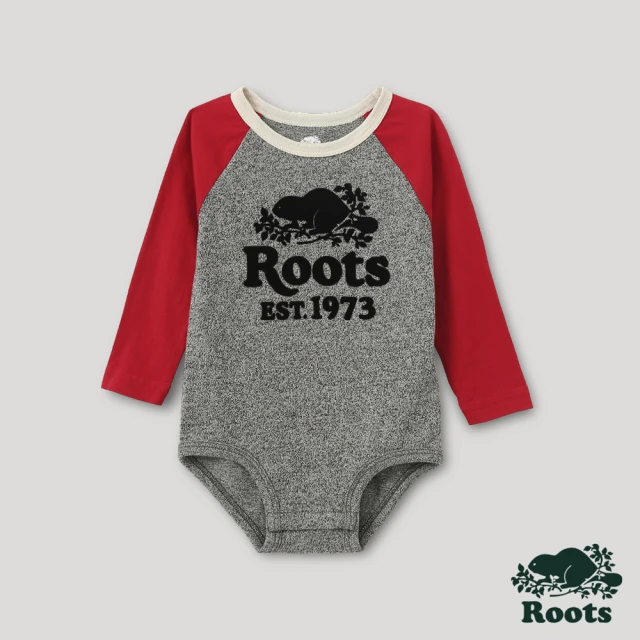 【Roots】Roots嬰兒-經典小木屋系列 長袖棒球包屁衣(灰色)