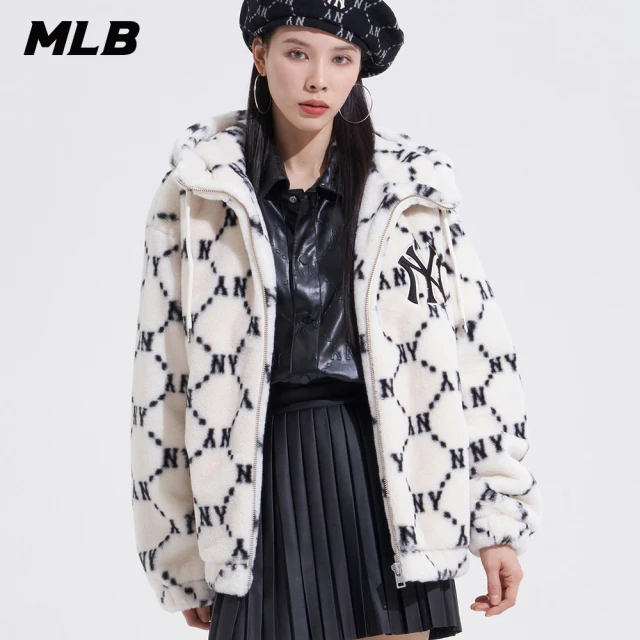 MLB【MLB】絨毛拉鍊連帽外套 MONOGRAM系列 紐約洋基隊(3AFDM0226-50CRS)