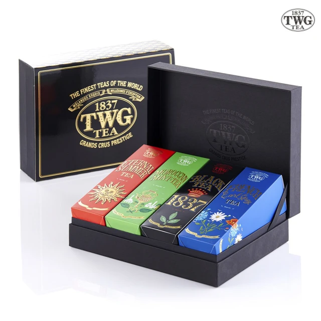 【TWG Tea】時尚茶罐四入禮盒組(盛夏緋紅120g+摩洛哥薄荷綠茶100g+1837黑茶100g+法式伯爵茶100g)