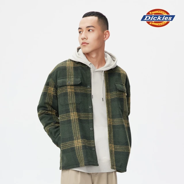 【Dickies】男款深綠格紋溫暖厚版格紋長袖襯衫｜DK010971D92