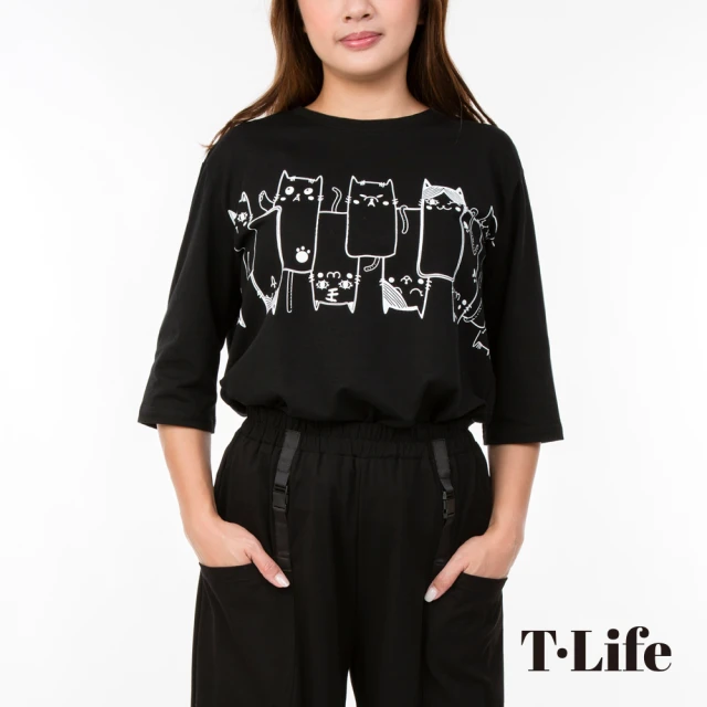 T.Life【T.Life】童趣貓咪樂園圖案造型七分袖T恤(1色)