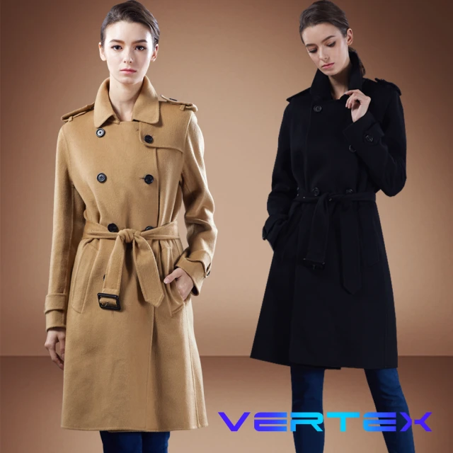 VERTEX【VERTEX】優雅輕量綁帶雙面羊絨大衣風衣(黑/卡其)