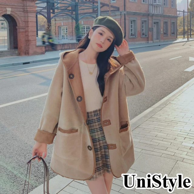 UniStyle【UniStyle】韓系設計感兩面穿皮毛一體羊羔毛長袖加絨加厚連帽外套 女 ZM066-8727(咖)