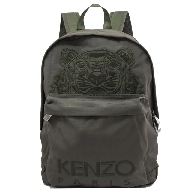 【KENZO】經典大刺繡虎頭LOGO厚尼龍手提旅用包後背包(軍綠 大款)