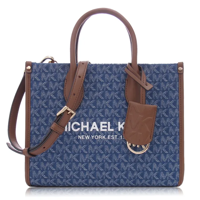 【Michael Kors】單寧布 LOGO / 小款 / 兩用 托特包(深藍)