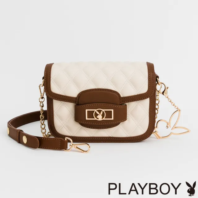 【PLAYBOY】翻蓋斜背包 Refined系列(米白色)