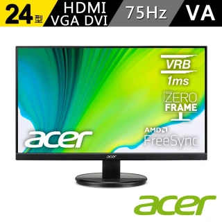 【Acer 宏碁】K242HYL H 24型VA 無邊框廣視角螢幕(16:9/freesync /75 Hz)