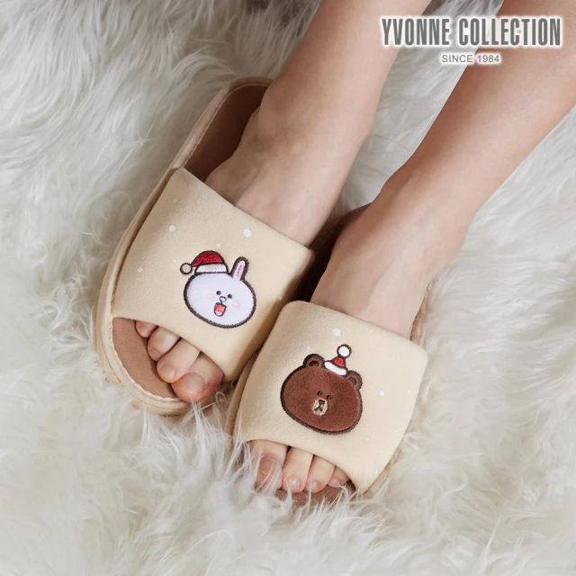 【Yvonne Collection】冬日熊大兔兔室內拖鞋(LINE FRIENDS)