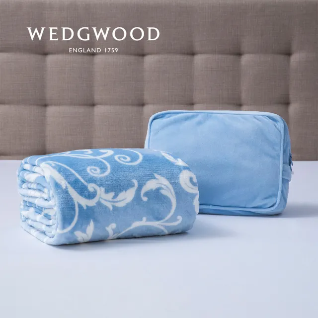 【WEDGWOOD】12月集點加購-豐饒之角超細纖維印花毯-藍(150x180cm)