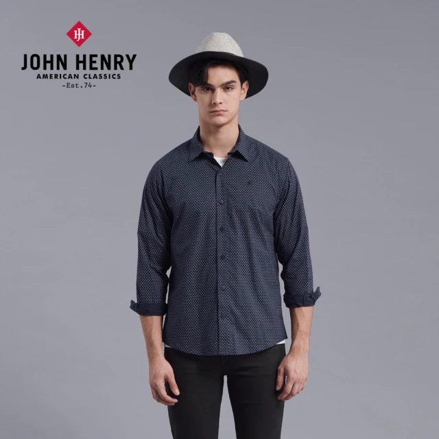JOHN HENRY【JOHN HENRY】三角形滿版長袖襯衫-深藍