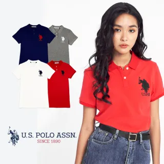 【U.S. POLO ASSN.】女大馬短袖POLO衫(白/紅/藏藍/灰)