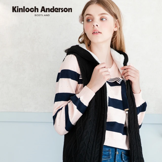 【Kinloch Anderson】金安德森女裝 甜美洞洞粗條紋針織上衣(粉紅)