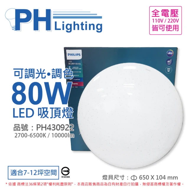 【Philips 飛利浦】LED Pyxis 靜欣 80W 全電壓 舒適光 可調光 可調色 星鑽 吸頂燈 _ PH430922