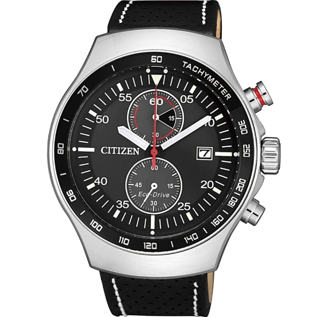 【CITIZEN 星辰】Chronograph光動能復古造型小牛皮錶款43mm(CA7010-19E)