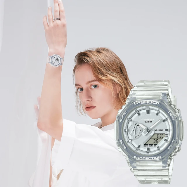 【CASIO 卡西歐】G-SHOCK 女錶 八角農家橡樹 半透明雙顯手錶-透白(GMA-S2100SK-7A)