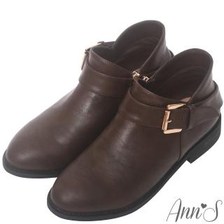 【Ann’S】實穿款-V弧型單扣帶平底短靴(咖)