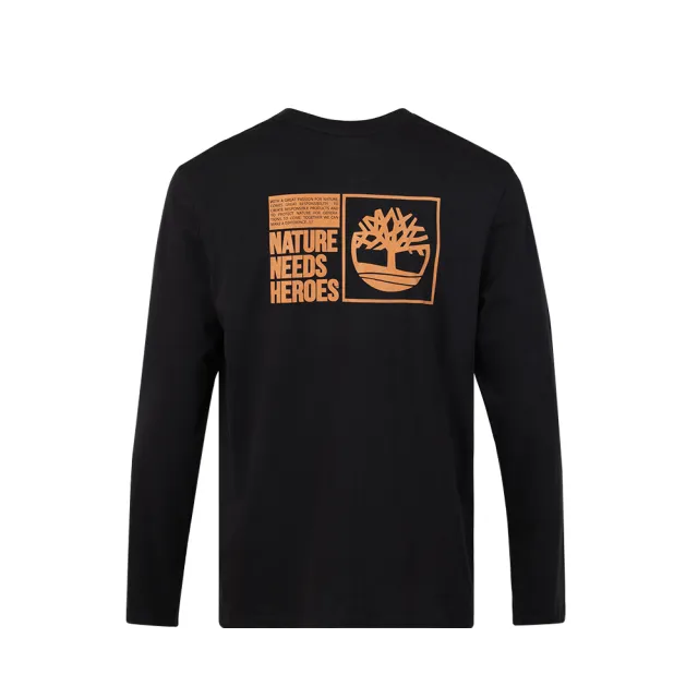 【Timberland】男款黑色有機棉地球英雄印花長袖T恤(A6A21001)