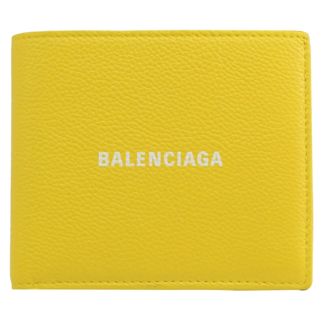 【Balenciaga 巴黎世家】簡約LOGO小牛皮對折4卡雙層零錢短夾(黃)