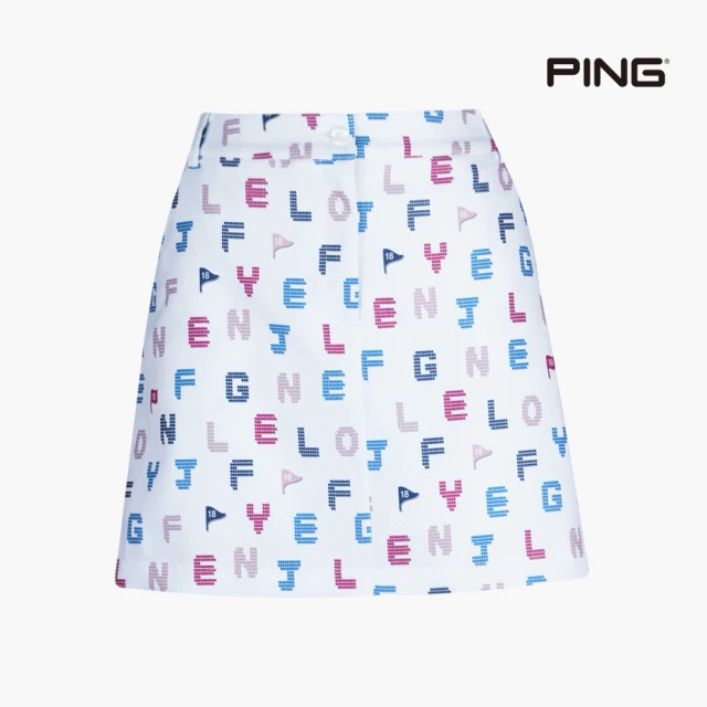 PING【PING】女款滿版字母印花平織短裙-白(吸濕排汗/GOLF/高爾夫球裙/RD22213-87)