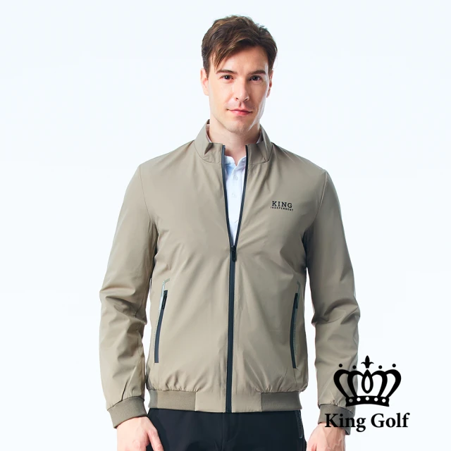 KING GOLF【KING GOLF】門市新品-男款中厚防風防水素面立領下擺羅紋拼接高爾夫球夾克外套(卡其)