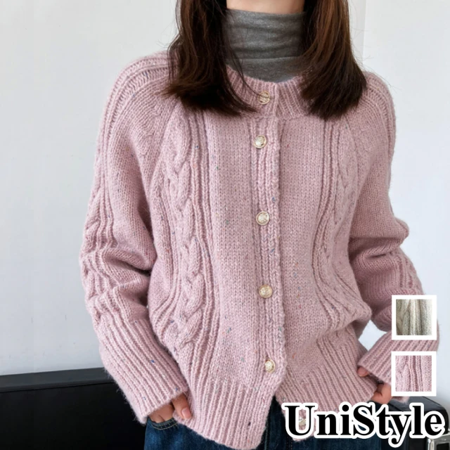 UniStyle【UniStyle】雙12韓版減齡顯白混色彩色點點加厚長袖毛衣外套 女 UVss246(初戀粉 椰奶白)