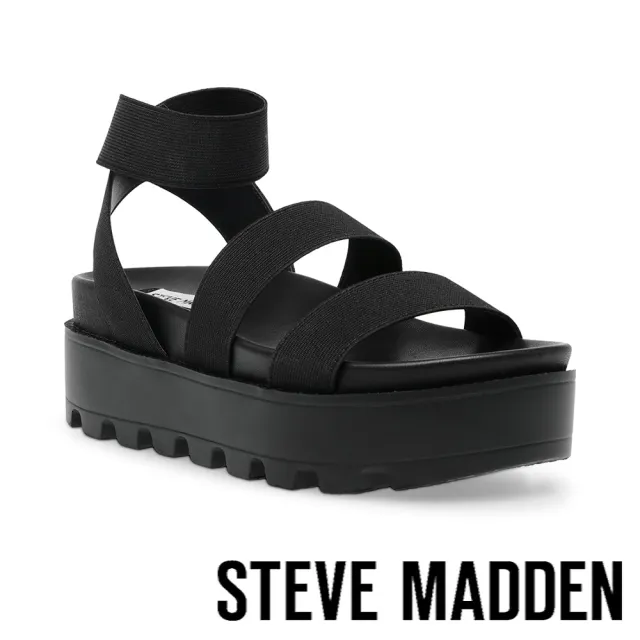 【STEVE MADDEN】BEDROCK 厚底繞踝繃帶涼鞋(黑色)