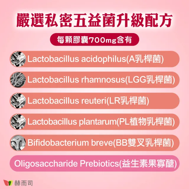 【赫而司】婦淨康益生菌2罐(共120顆女性私密乳酸菌五益菌強化配方+果寡糖素食膠囊)