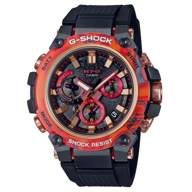 【CASIO 卡西歐】限量 G-SHOCK 40周年 MT-G系列 閃耀紅 碳纖維核心 藍牙多功能電波腕錶(MTG-B3000FR-1A)
