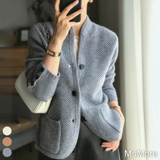【MsMore】韓版寬鬆毛衣凡爾賽短款羊絨感針織麻花外套#114894(3色)