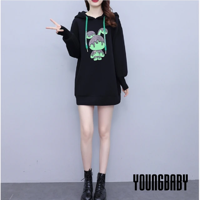 YOUNGBABY【YOUNGBABY】冰淇淋銀鑽小兔連帽外磨毛長上衣(3XL/4XL)