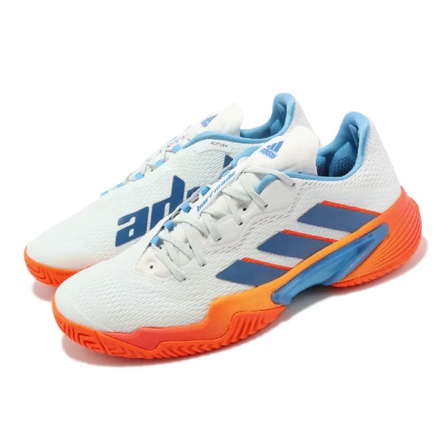 【adidas 愛迪達】網球鞋 Barricade M 男鞋 白 藍 橘 穩定 緩震 抓地 運動鞋(GW2963)