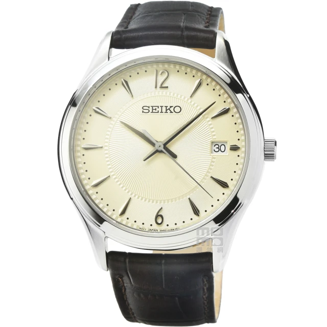 【SEIKO 精工】精工藍寶石石英皮帶男錶-香檳銀(SUR421P1)