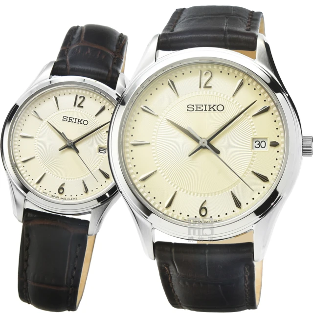 【SEIKO 精工】精工藍寶石石英皮帶對錶-香檳銀(SUR421P1 SUR427P1)