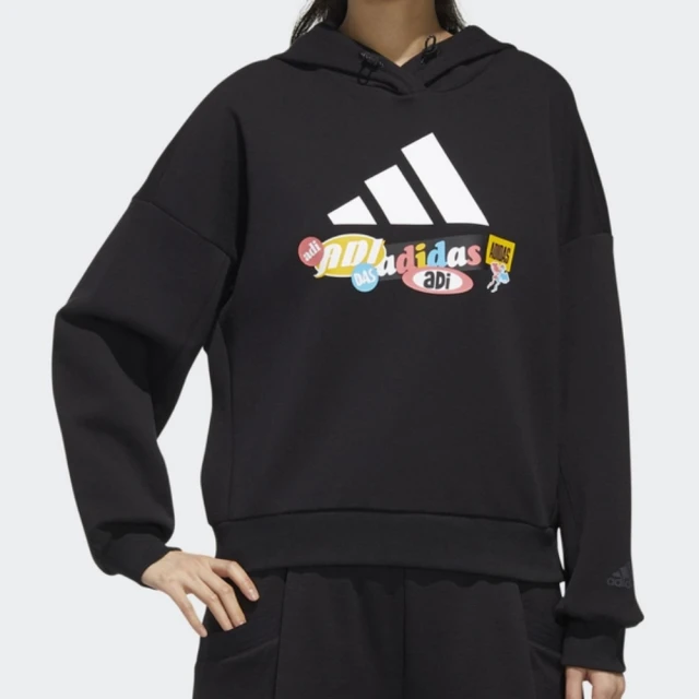 【adidas 愛迪達】上衣 女款 長袖上衣 帽T 運動 P ESS HOODIE Q1 黑 HR8673