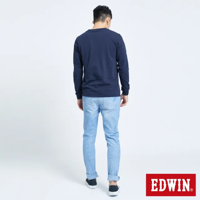 【EDWIN】人氣復刻款 丹寧LOGO長袖T恤-男款(丈青色)